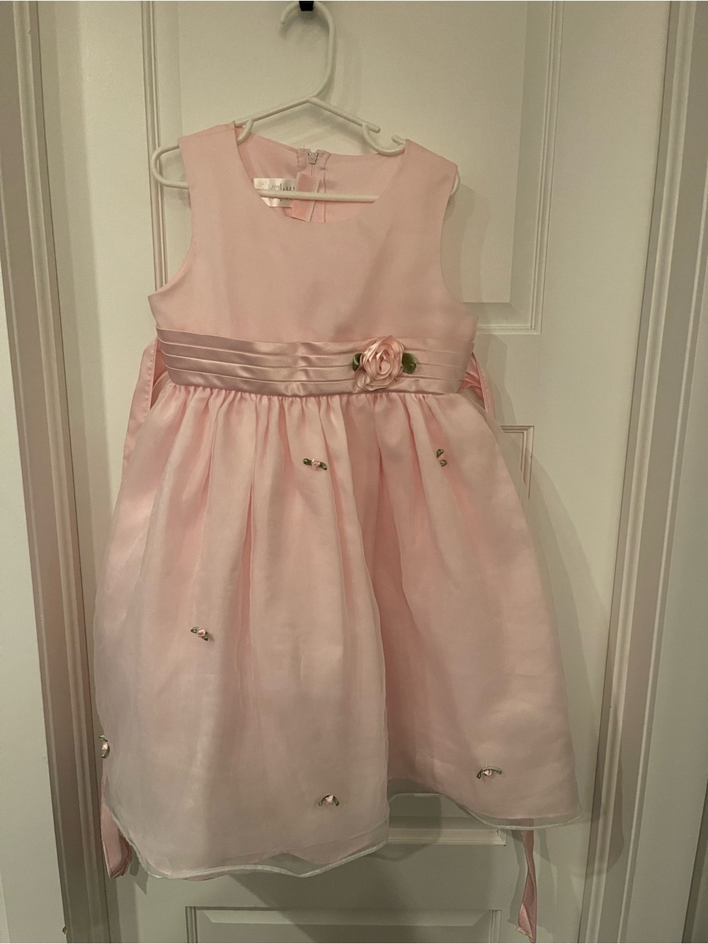 Little Girls' Pink Satin Waistflower Formal Dress